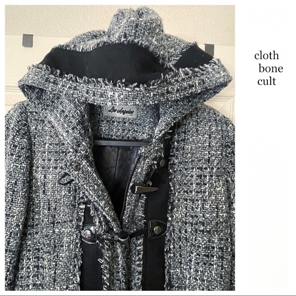 GUESS Woven Black & White Hooded COAT (EUC) - Picture 4 of 16